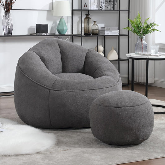 MEIGUGAO Bean Bag Chairs, Gaint Bean Bag Couch with Memory Foam for Adults and Kids, Microfiber Upholstered Sofa with Ottoman, Comfy Lazy Bean Bag Reading Chair for Living Room