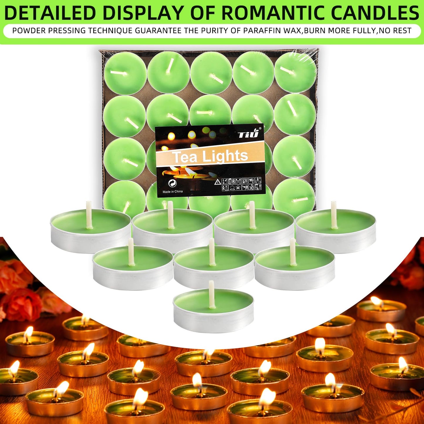 Dyrfolm 100 Pack Tea Lights - Smokeless, Unscented, Dripless & Long Lasting Mini Tealight Candles for Home, Weddings, Parties (Purple)