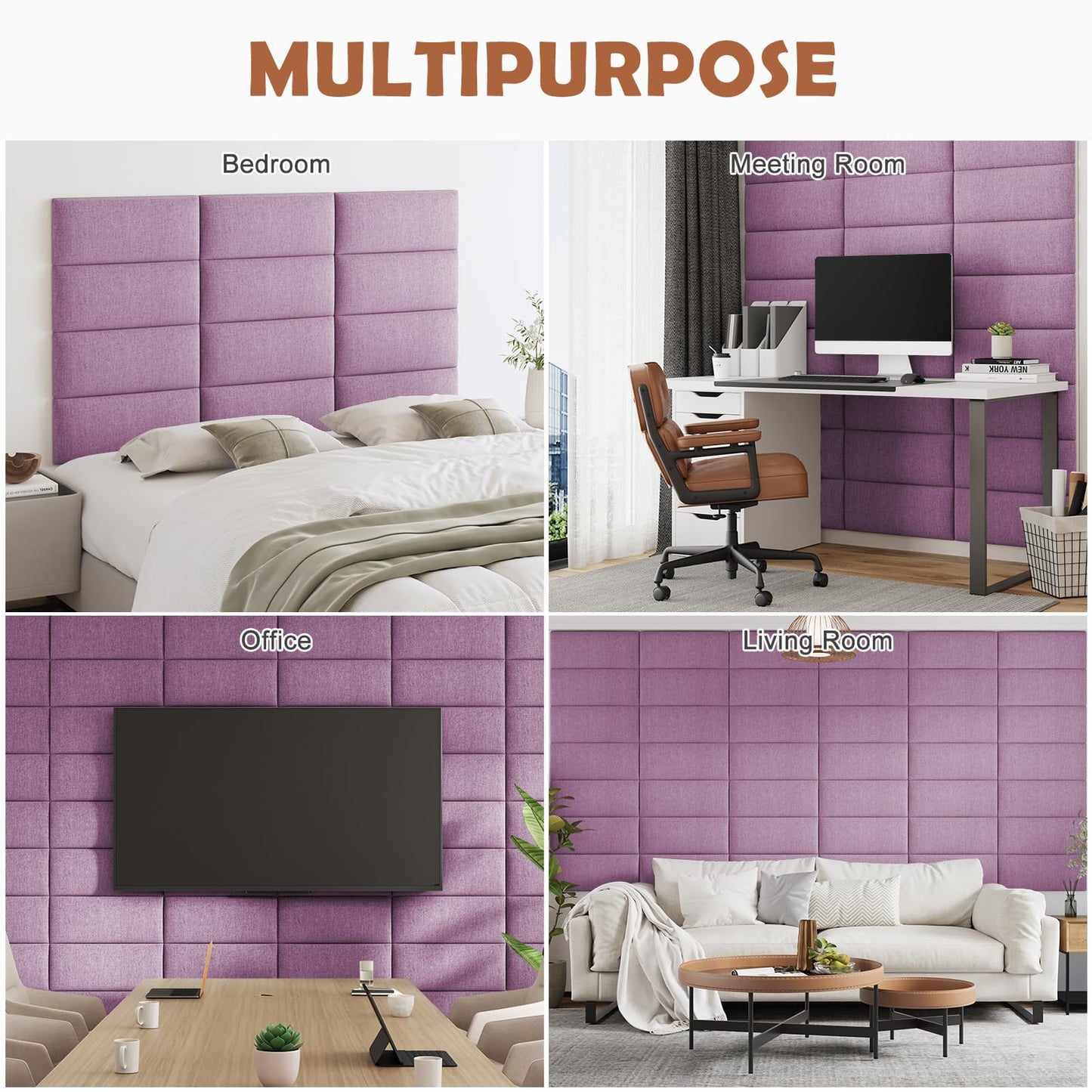 IFNOW Upholstered Wall Mounted Headboard, 3D Soundproof Wall Panels Peel and Stick for King Size, Reusable and Removable Tufted Bed Headboard in Dark Pink (12 Panels, 10" x 24")