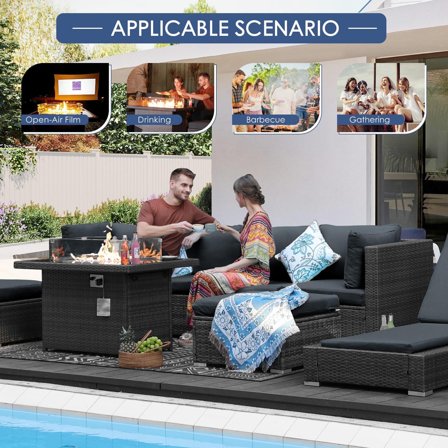 NICESOUL 29.3" High-Back Modern Luxury Patio Armless Sofa, 2-Piece Outdoor Furniture Wide Deep Seat, All-Weather Wicker Modular Sectional Seating for Backyard, Deck, Porch, Dark Grey