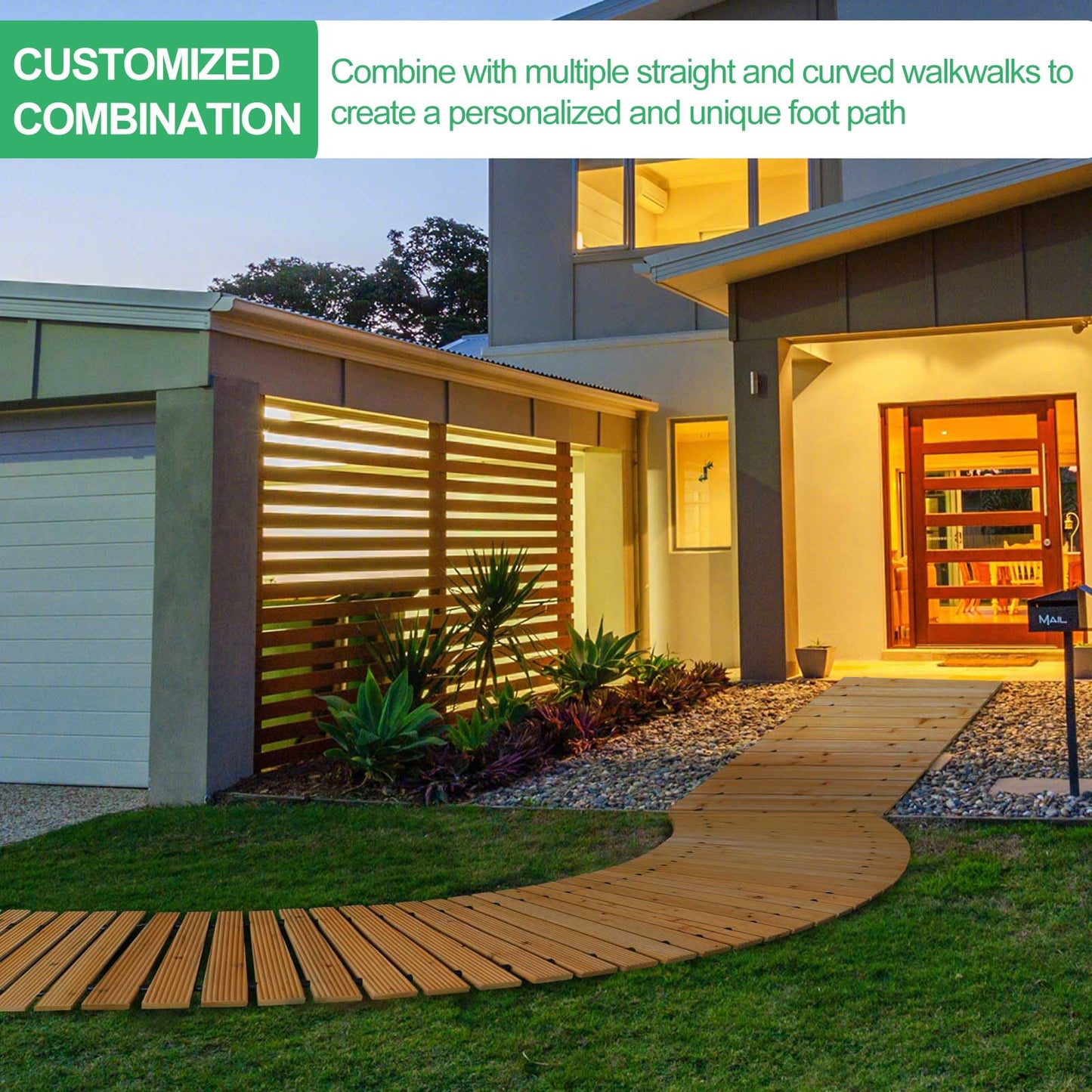 RELIANCER 6' Wooden Garden Pathway,Outdoor Roll Out Cedar Curved Walkway,Patio Path Decorative Garden Boardwalk Walkways,Weather-Resistant Roll Up Beach Wood Road Floor,Wedding Party Pathways