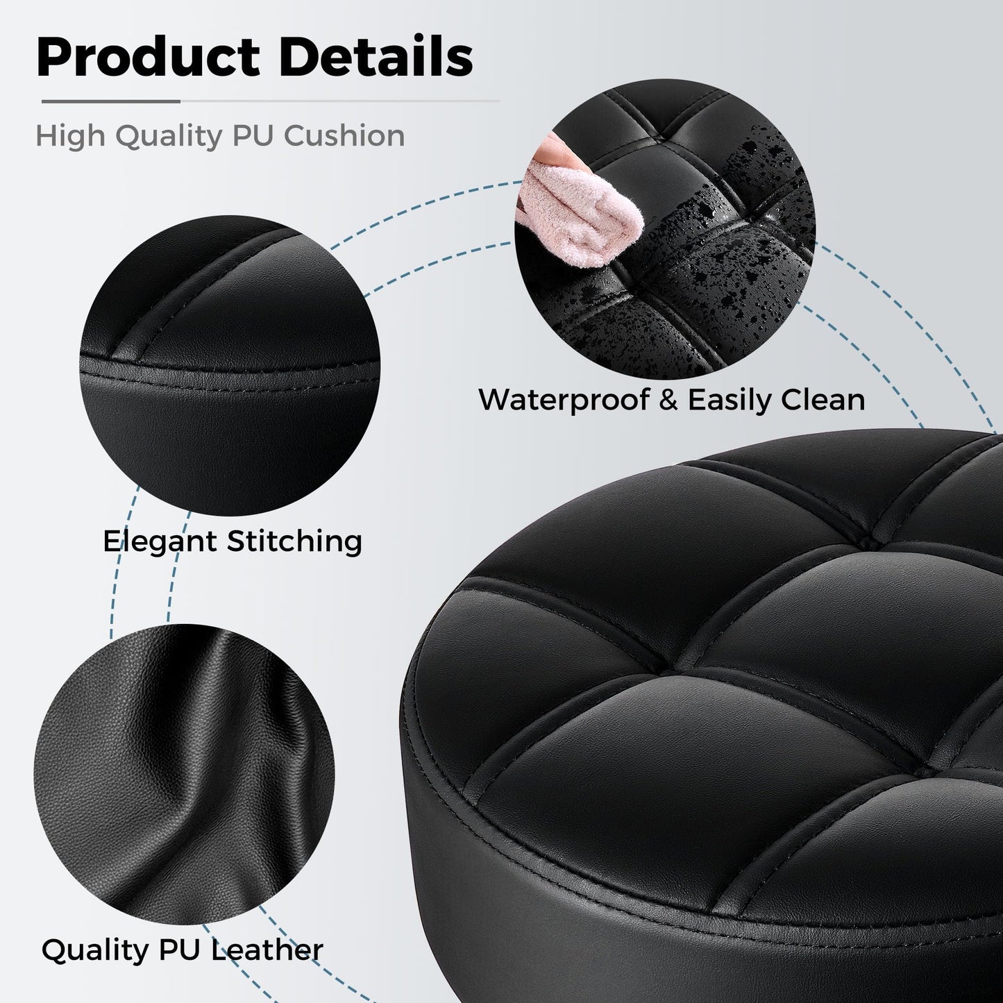 BEWISHOME Rolling Stool with Wheels, Adjustable Stool Heavy Duty 450lb, 360° Swive Rolling Chair for Massage Spa Medical Tattoo, PU Thick Seat Padding Salon Chair(Black) BYD01B