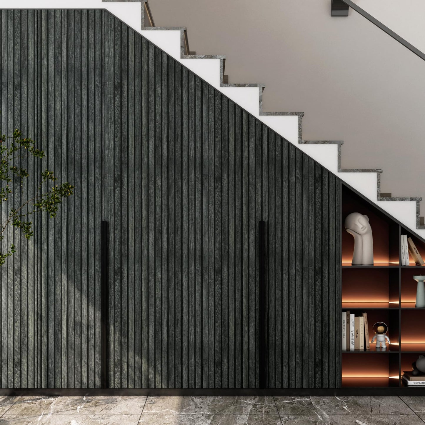 LACHEERY Black Wood Panel Wallpaper Peel and Stick 3D Wood Slat Wall Paper Black Wooden Slats Panels for Wall Cabinets Removable Contact Paper Self Adhesive Oak Slat Panel Roll Decorative 15.8"x80"