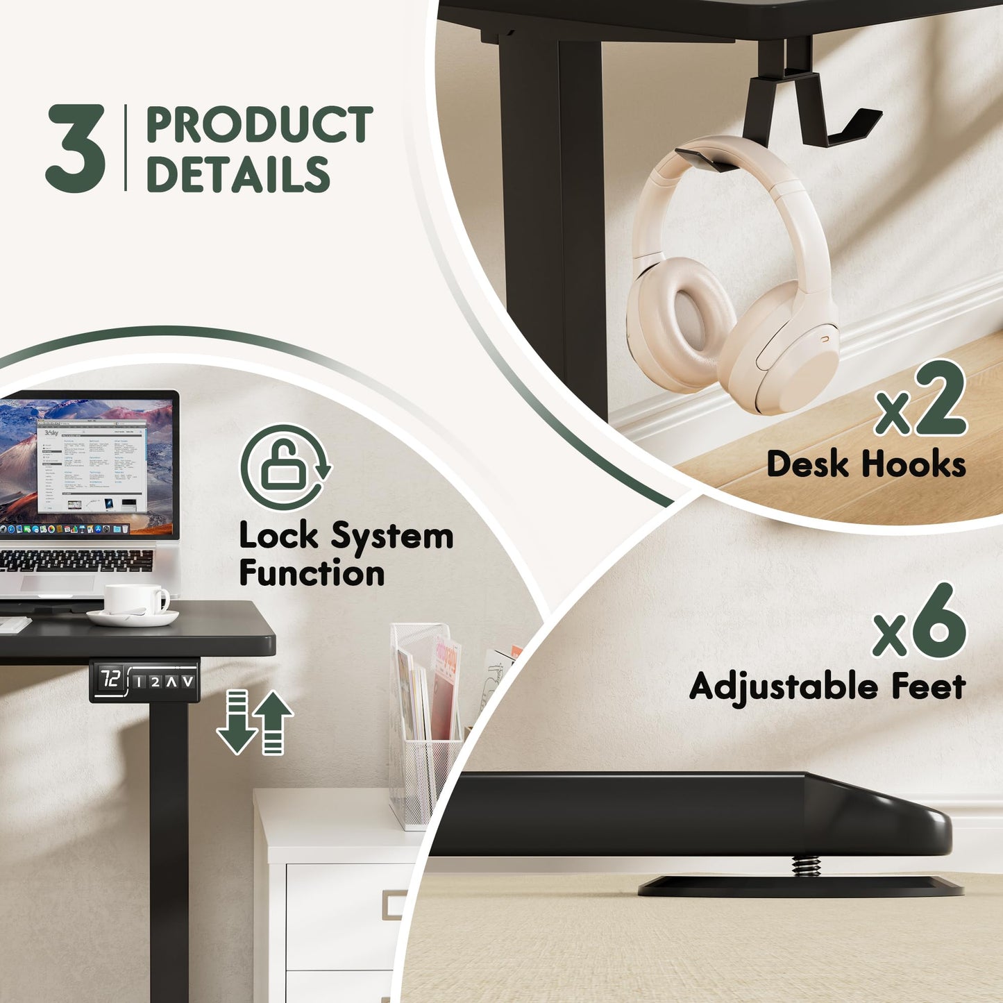Furmax 63 x 55 Inch L Shaped Standing Desk with 2 Preset Heights, Electric Height Adjustable Computer Table, 2 Hooks & Feet Balance, Corner Sit Stand Desk for Home Office (Black, 63 x 55 Inch)