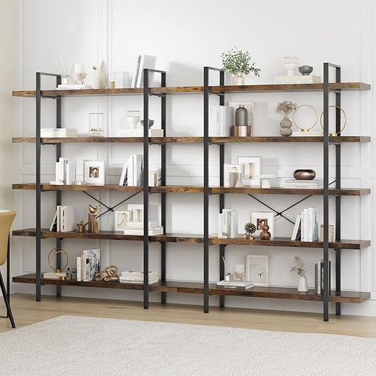 OtterOasis Bookshelf Set of 2, Heavy Duty 5-Tier Industrial Bookcase, 120lbs