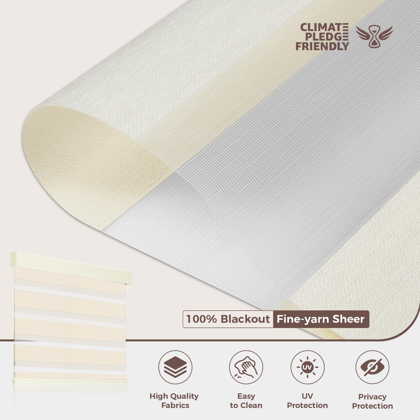 Allesin zen Cordless Zebra Blinds 22" W x 72" H Beige, Dual Layer Day and Night Shades, Room Darkening Blackout & UV Protection, Child & Pet Safe, Easy Install, Home Office Window Treatment
