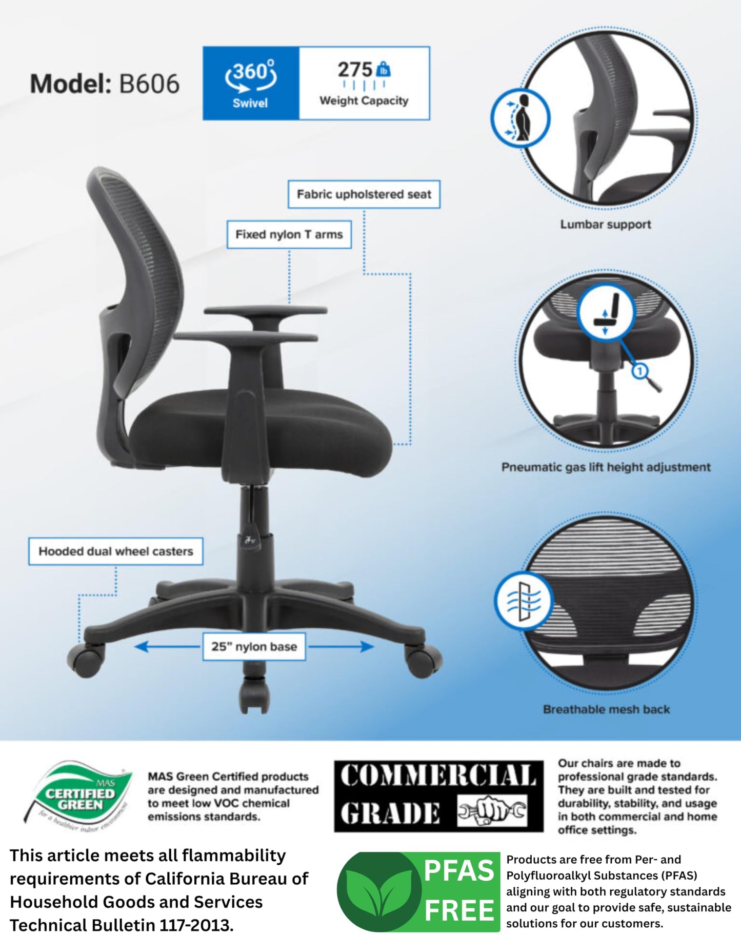 Boss Office Products Commercial Grade Mesh Task Chair with Lumbar Support in Black
