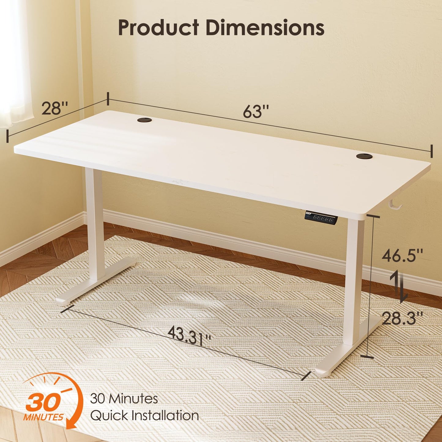 Monomi Electric Standing Desk, 63 x 28 inches Height Adjustable Ergonomic Home Office Sit Stand Up Desk with Memory Preset Controller (White Top/White Frame)