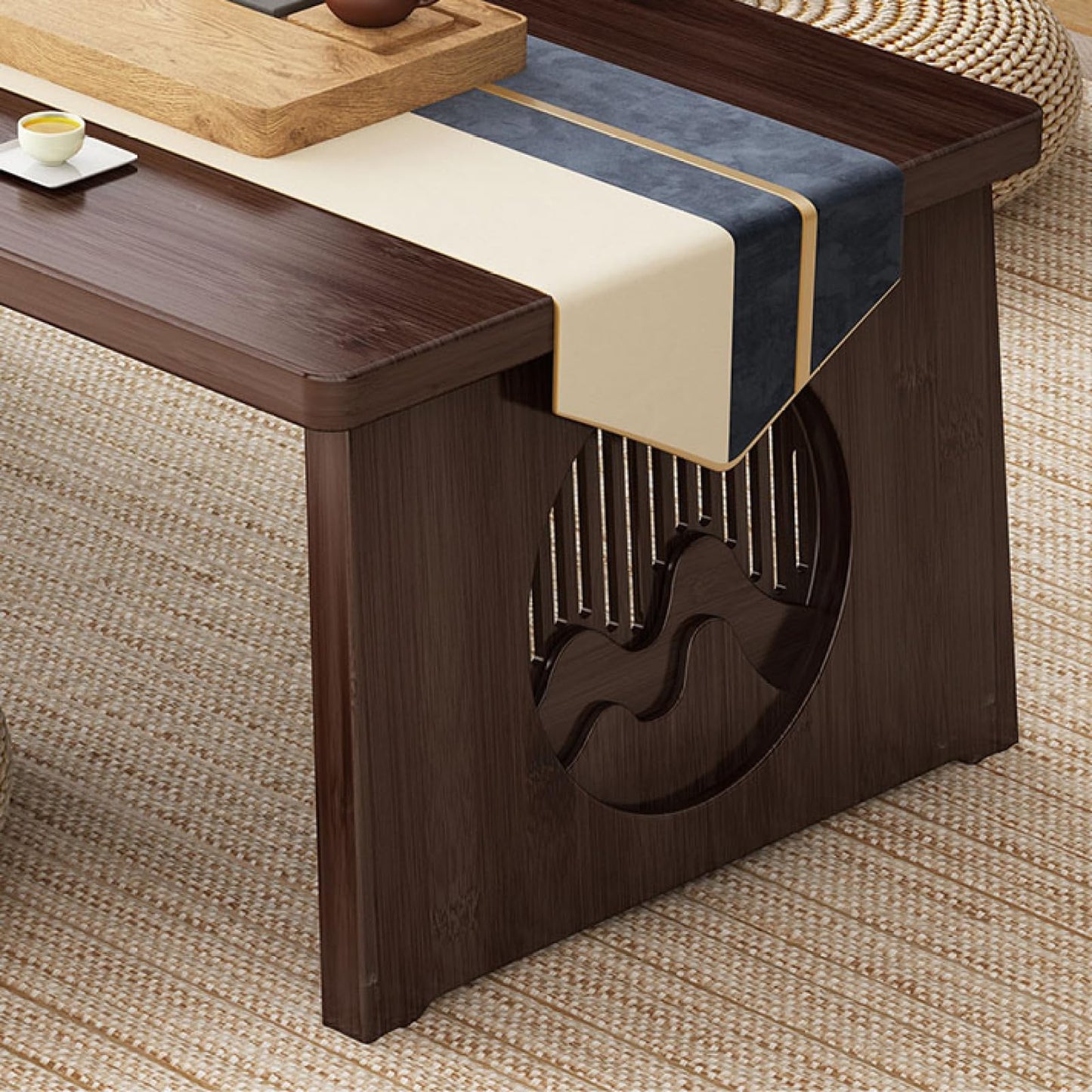 Japanese Floor Table Foldable Laptop Desk for Bed Breakfast Tray Zen Style Table for Tea & Coffee Antique Meditation Altar SpaceSaving Design