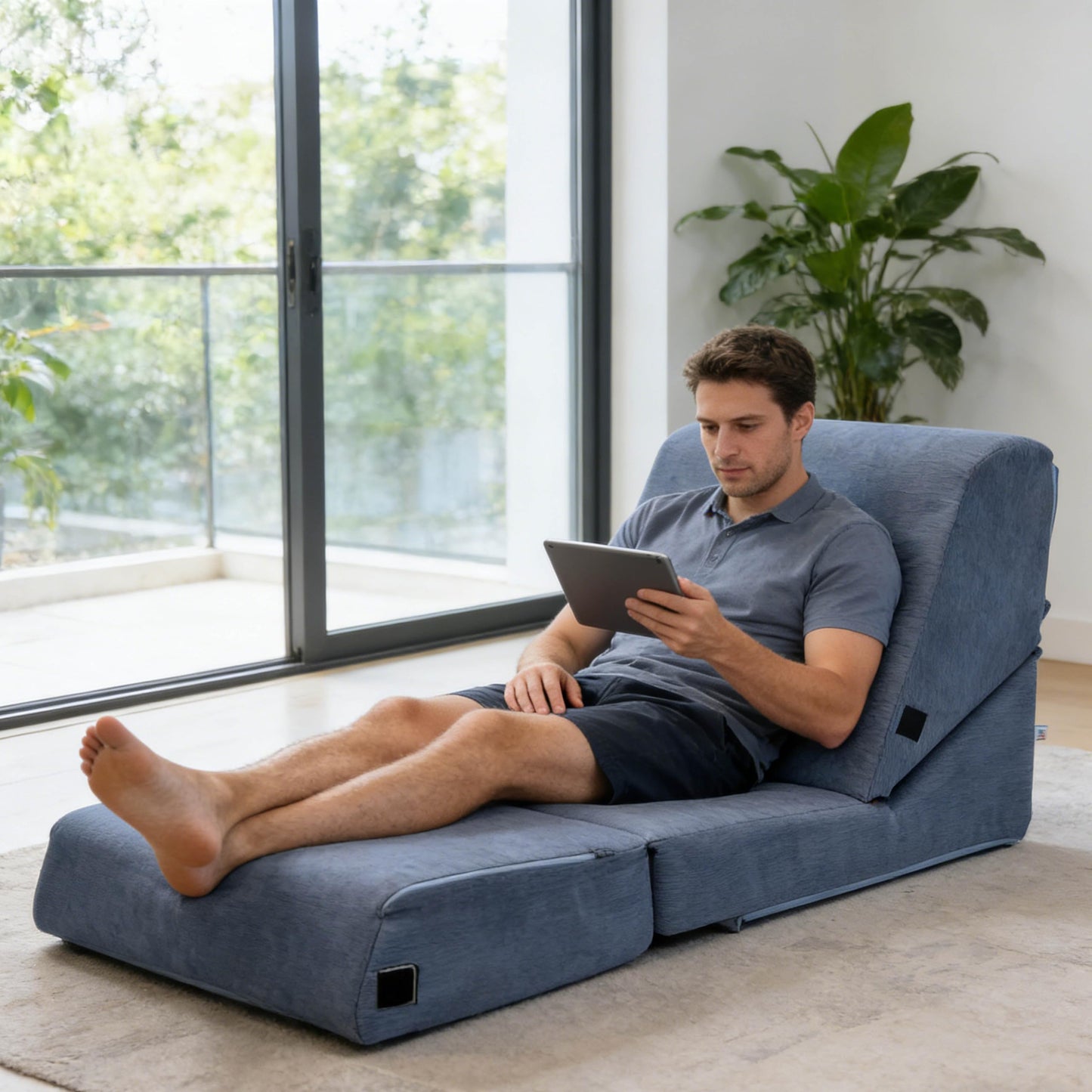 jela Luxury Corduroy Indoor Chaise Lounge, Foldable Sofa Bed Chair with Soft Foam & Machine Washable Cover (Corduroy Gray)