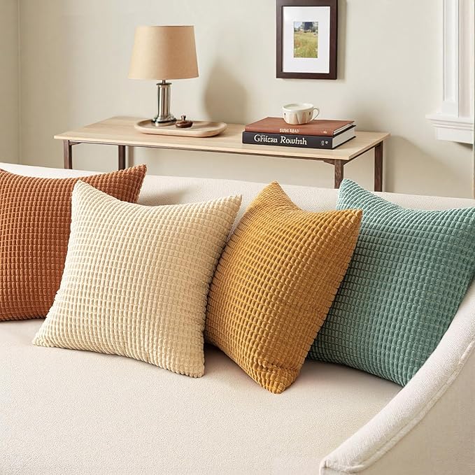 MIULEE Boho Farmhouse Decorative Pillow Covers 20x20 Inch Set of 4 Rustic