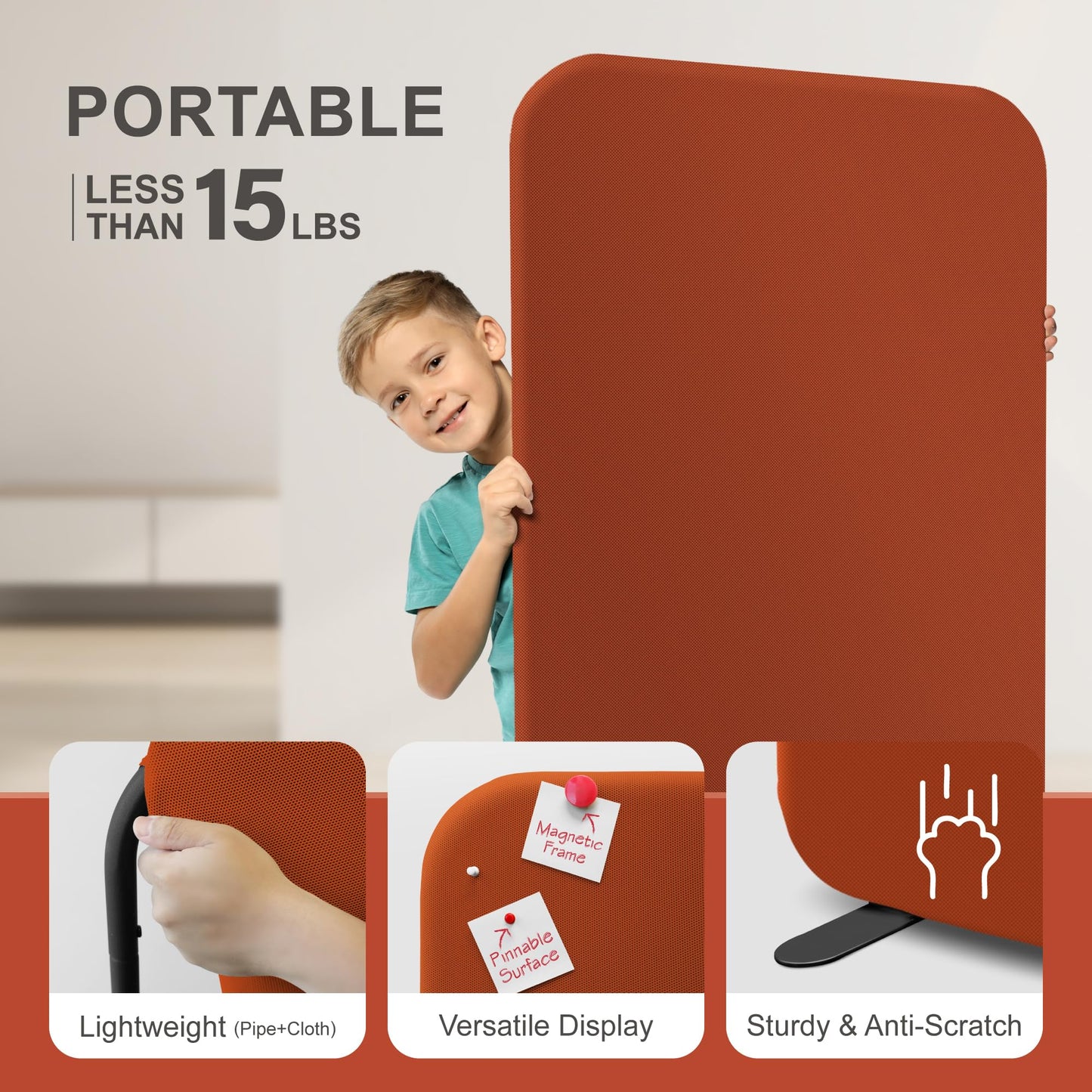 DECOLAB Standing Room Divider, Portable Privacy Wall Partition for Studio Apartment, Living Room, Bedroom, Workspace, Scratch Resistance, 29”x65”, Sunrise