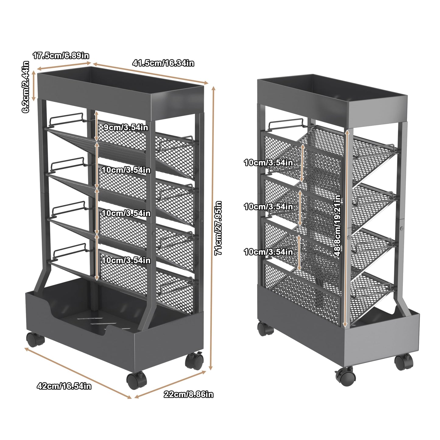 UMDONX Modern Mobile Book Cart Single-Sided Rolling Bookshelf with Metal Top & Base, Premium Snap-in Shelves, Heavy Duty & Elegant Storage for Home Study, Office, Classroom Gunmetal Gray