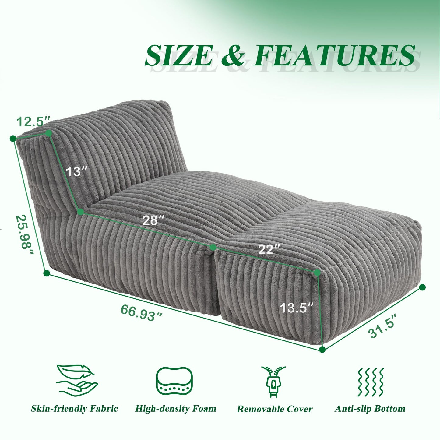 Bean Bag Chairs for Adults Giant Bean Bag Chair Memory Foam BeanBag Chair Bean Bag Sofa with Filler Faux Fur Fireside Beanbags Lazy Sofa for Living Room Bedroom Office (Grey, Large)