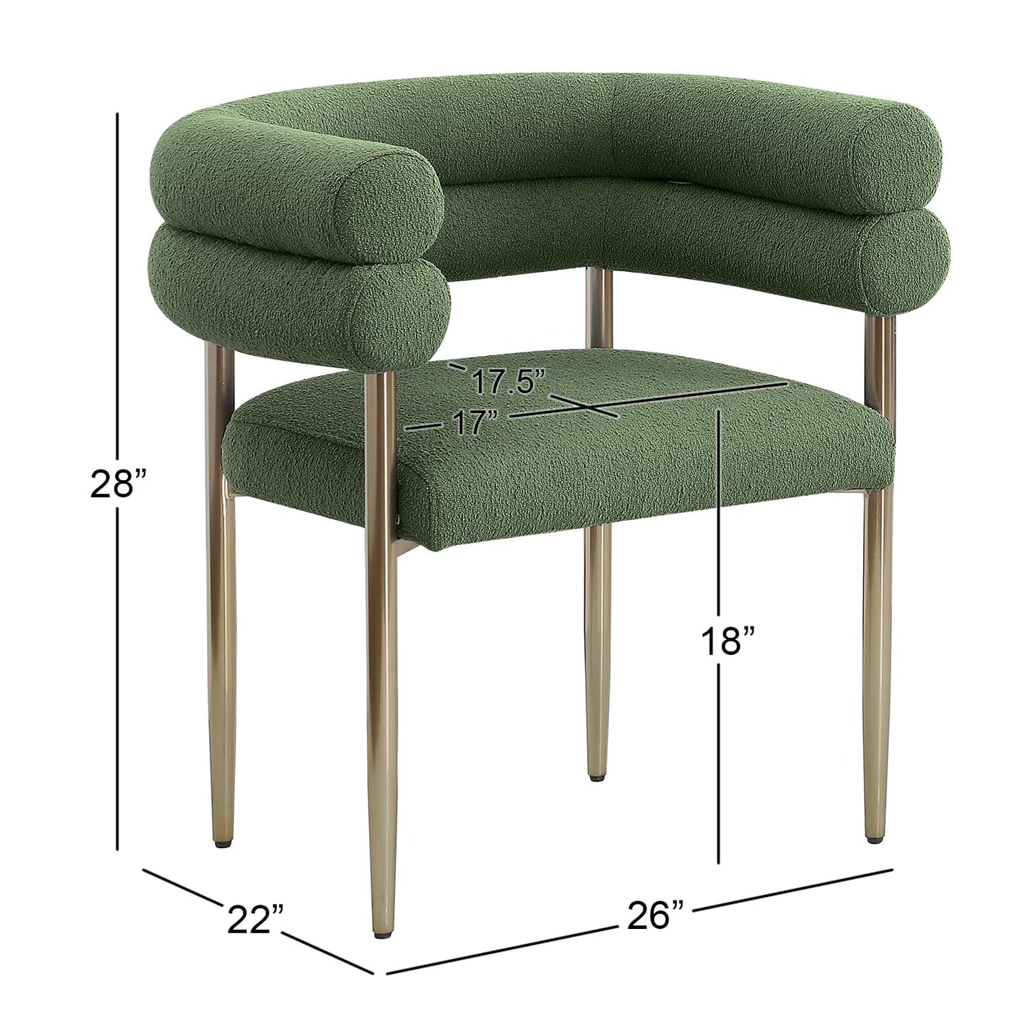 Modern Double Bolster Dining Chairs Set of 2, Teddy Upholstered Tub Chairs with Gold Base, Mid-Century Accent Chairs for Dining Room, Living Room, & Office (Green/Gold)