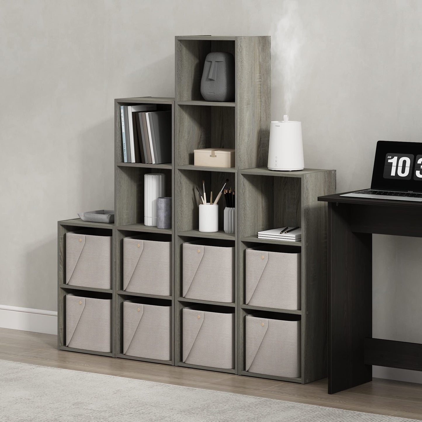 Furinno PASIR Book Shelf, 5-Tier Tall Narrow Bookshelf, Open Shelves Bookcase, 9 x 12 x 52, Easy Assembly, for Living Room, Bedroom, Home Office, French Oak