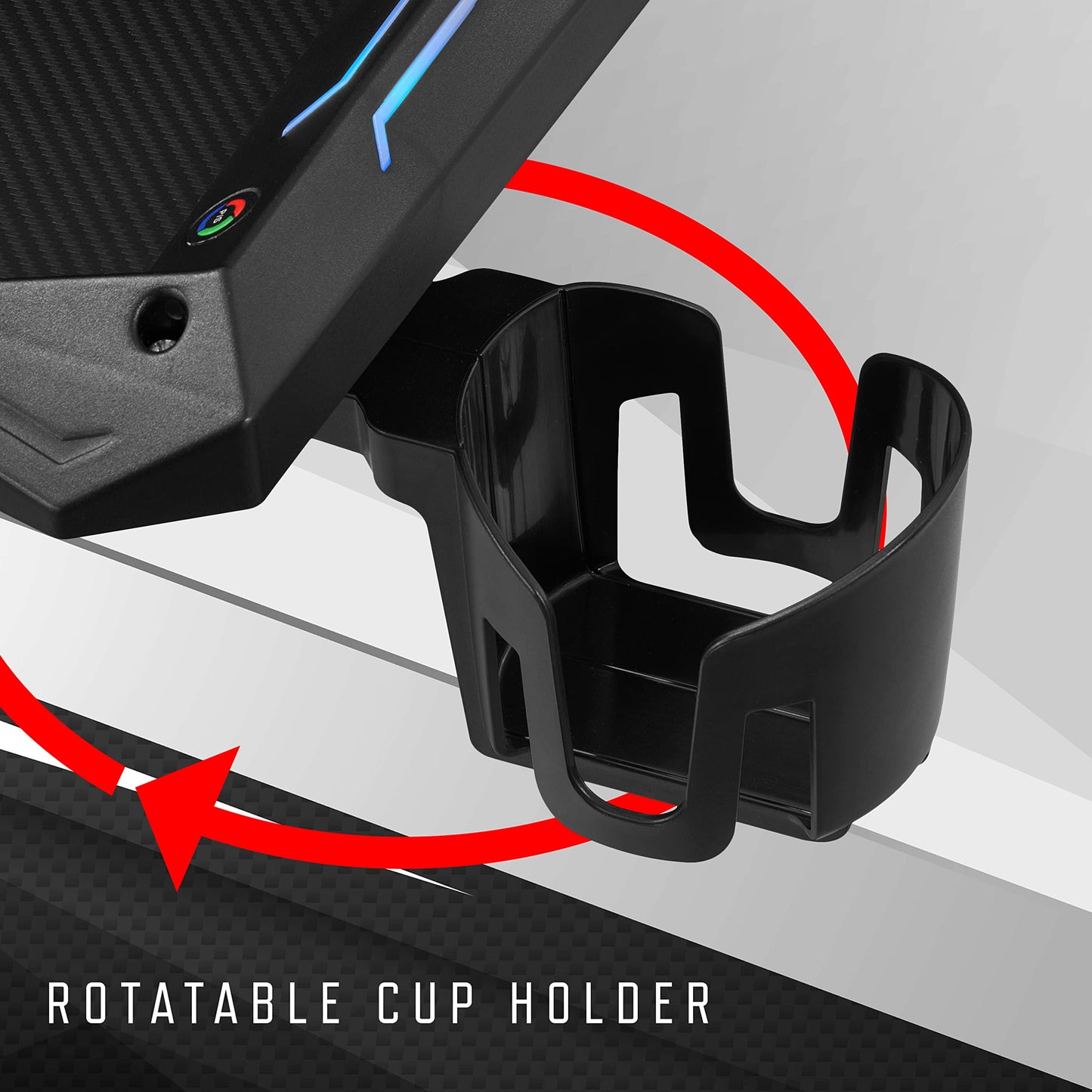 Homes: Inside + Out Kindira Modern Steel Gaming Desk with USB Ports, PC Mouse Pad and Rotatable Cup-Holder for Home Office, Classroom, Study Room, Black, Rectangular