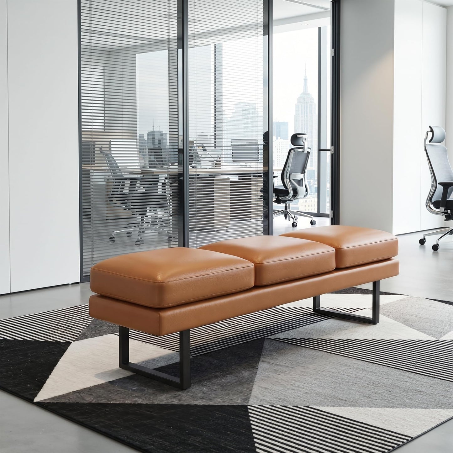 Shahoo Waiting Room Bench, Heavy-Duty Leather Reception Chairs with Metal Legs, Office Guest Chairs for Guests, Home Conference Lobby Area, 60 Inch, Brown