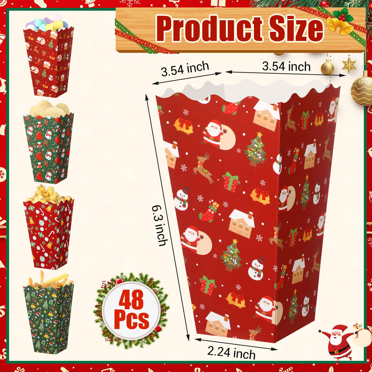 Faccito 48 Pcs Christmas Popcorn Boxes Christmas Tree Snowman Popcorn Boxes Xmas Party Treat Container Red Green Snack Buckets Mini Candy Paper Holder for Holiday Movie Night Party Favors Supplies