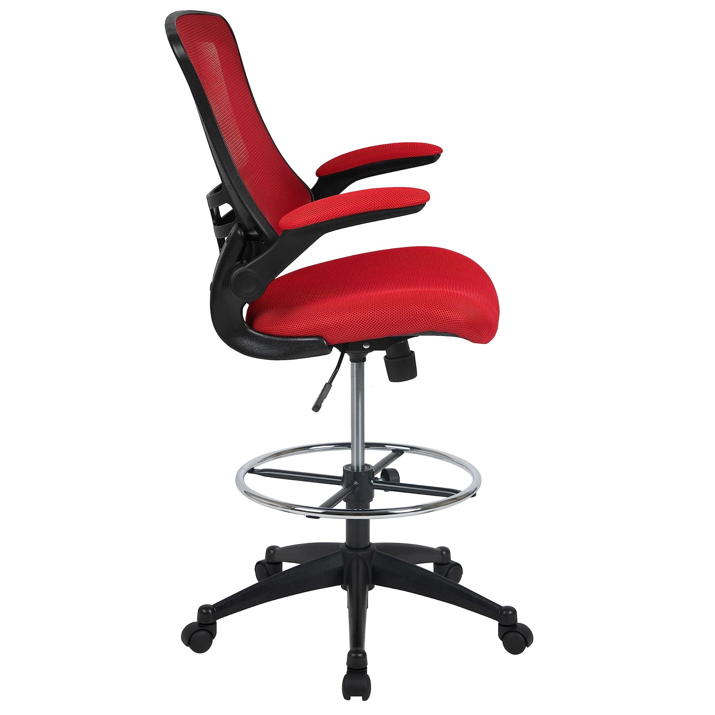 Flash Furniture Kelista Mid-Back Swivel Office Chair with Adjustable Seat Height, Ergonomic Mesh Desk Chair with Flip-Up Armrests, Red