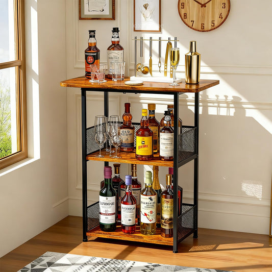 Xixi Home 3-Tier Wine Rack,Freestanding Whiskey Rack with Tabletop Wine Storage Shelve Versatile Liquor Stand Corner Liquor Bottle Display Shelf for Home Kitchen Bar Liquor Cabinets（H#）
