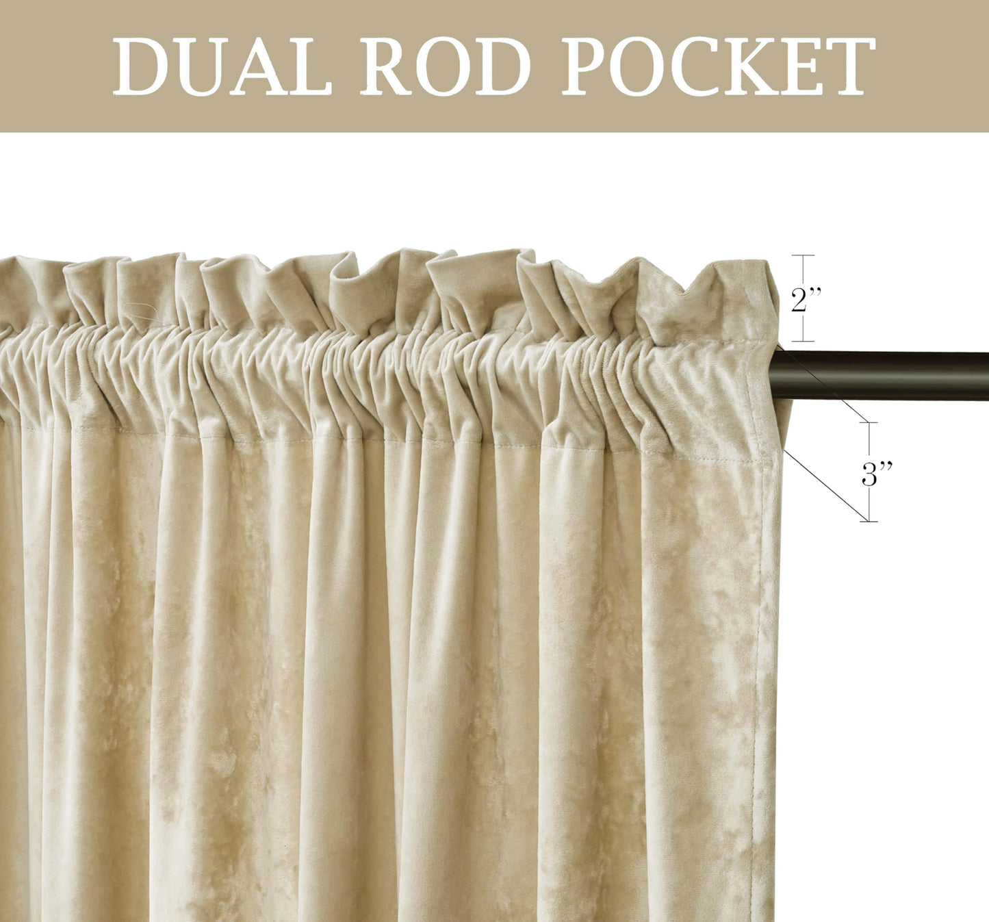 Chezmoi Collection Lux Beige Crushed Velvet Curtains 2 Panel Set - 72 inches Long Room Darkening Luxury Distressed Velvet Rod Pocket Window Drapes for Living Room Bedroom 50" W x 72" L