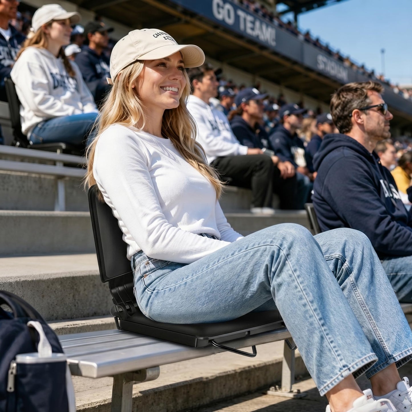 Enkarsen Stadium Seats for Bleachers with Back Support, 2-in-1 Ergonomic Office Desk Chair Cushion & Padded Bleacher Seat, Auto-Adjusting Lumbar Support Flex Back, Lightweight Sports Bench Chair
