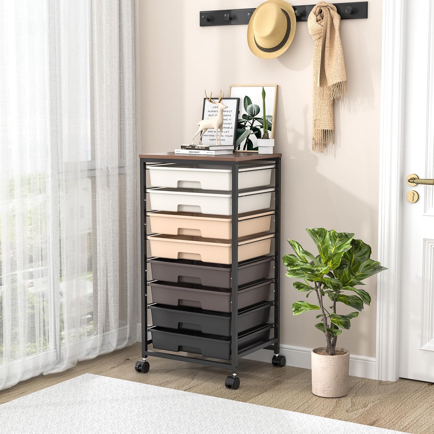 SYKIARIOL Rolling Storage Cart with Drawers, Rolling Drawer Cart and Wooden Tabletop,Storage Drawer Cart for Living Room,Classroom,Bedroom,Bathroom,Dorm,Office,Brown Gradient