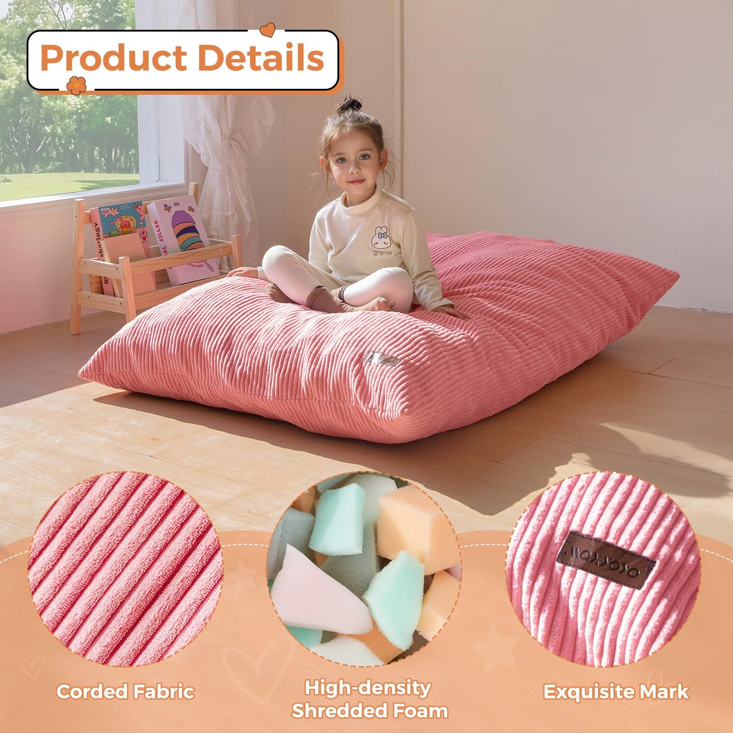MAXYOYO 3 in 1 Kids Bean Bag Chair Couch, Convertible Chair Folds from Bean Bag to Lounger, Child Floor Sofa for Gaming, Reading, Floor Couch with High-Density Foam Filling