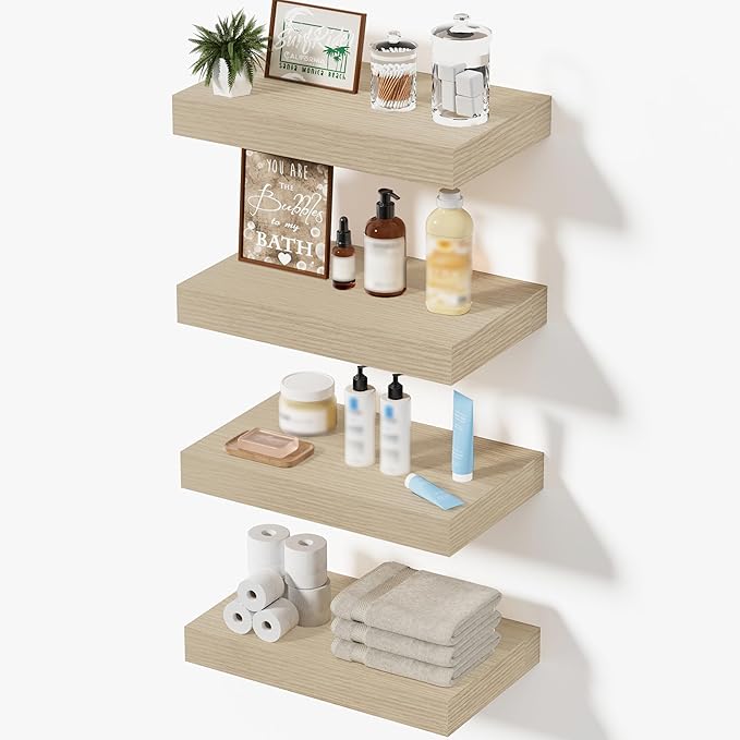 Oak Floating Shelves for Wall, Kitchen & Living Room Decor Display, for Plants
