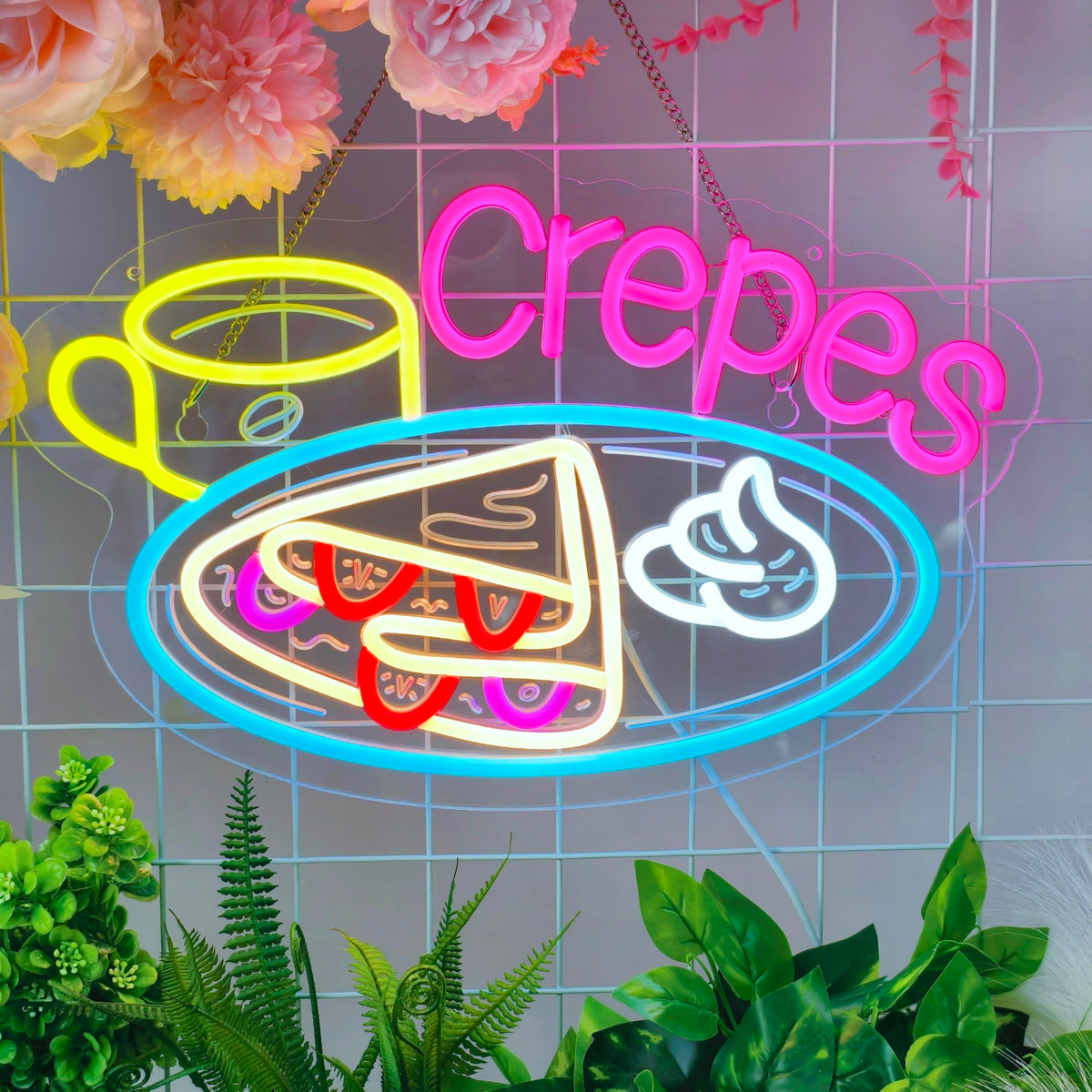 JOMOBUTY Crepes Neon Sign, Neon Lights Hanging Wall Art Decoration for Business Restaurant Shop Store House Bar Cafe Party Home Decor, USB Powered Ultra Bright Dimmable,16.14×10.63inches