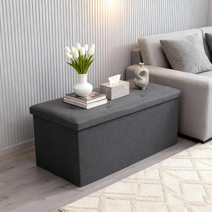 43 inch Storage Ottoman Bench, Folding Storage Bench Ottoman,