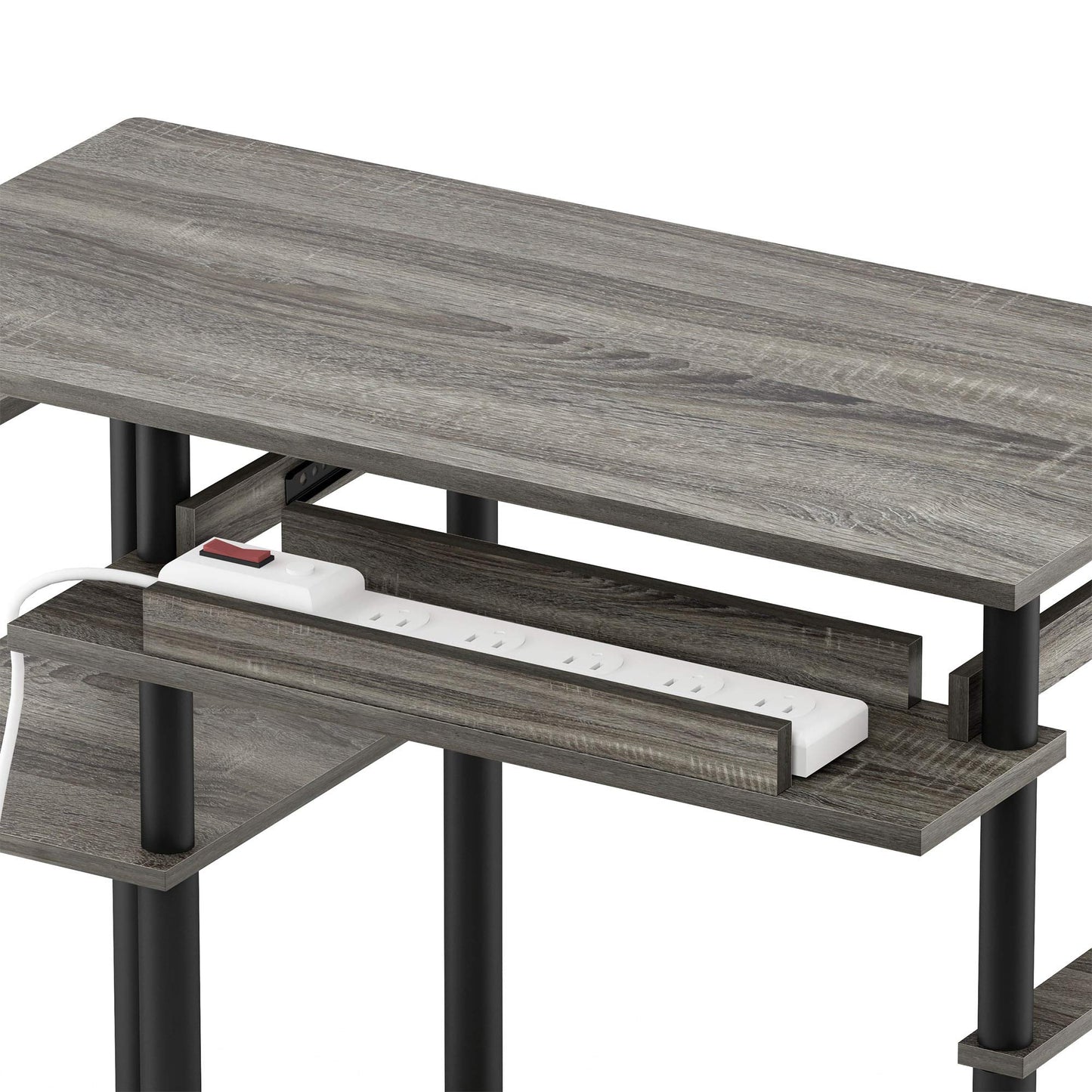 Furinno Abbott Computer Desk with Bookshelf, French Oak Grey/Black