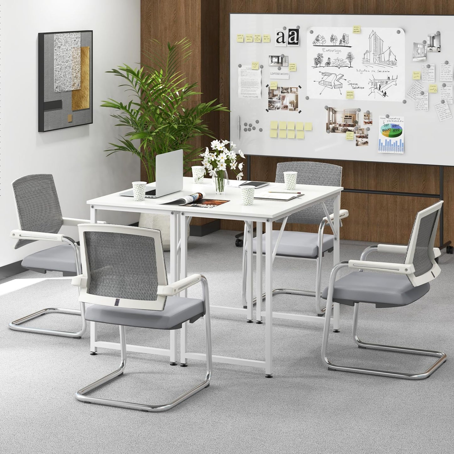 Tangkula Set of 2 Conference Tables, Rectangular Meeting Room Table with Adjustable Foot Pads, Seminar Table for School or College, Boardroom Desk, Study Writing Desk, Home Office Desk