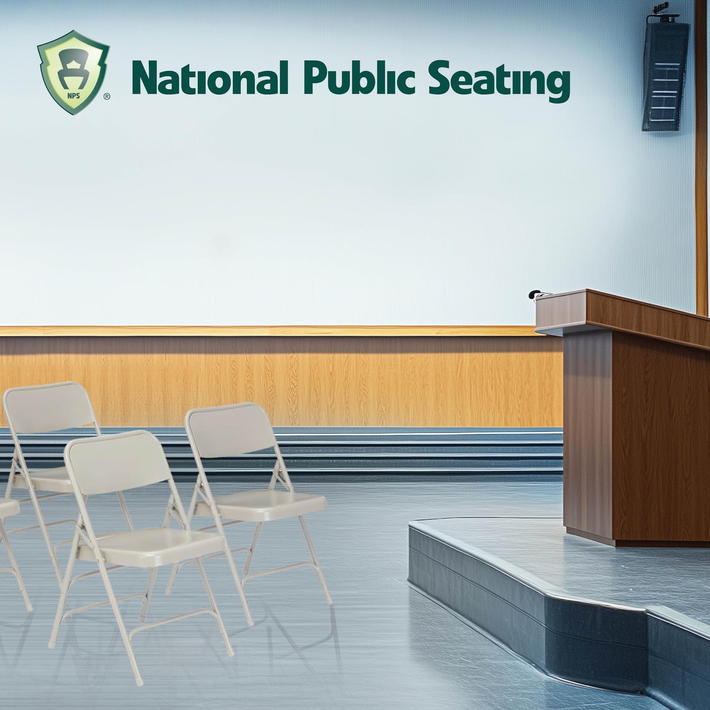 Steel Portable Folding Chairs by National Public Seating – 300 Series Premium Heavy-Duty Foldable Chairs for Indoor & Outdoor, Set of 4 – Comfortable, Durable, Institutional-Grade, Grey