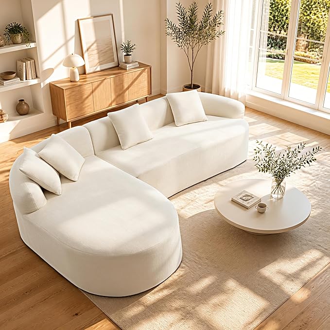 99" Curved Sectional Sofa with Chaise, Modern Boneless Couch with Deep Seat