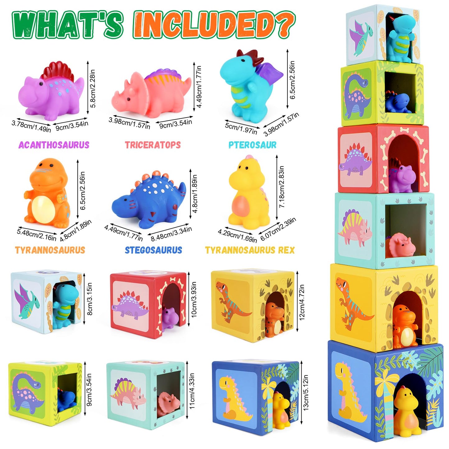 KMTJT Toddlers and Babies Dinosaur Sorting and Stacking Toys Blocks for 1-3 Kids Preschool Learning, Numbers Nesting Boxes Montessori Toys Gifts for 1 2 3 Year Old Baby Boys Girls