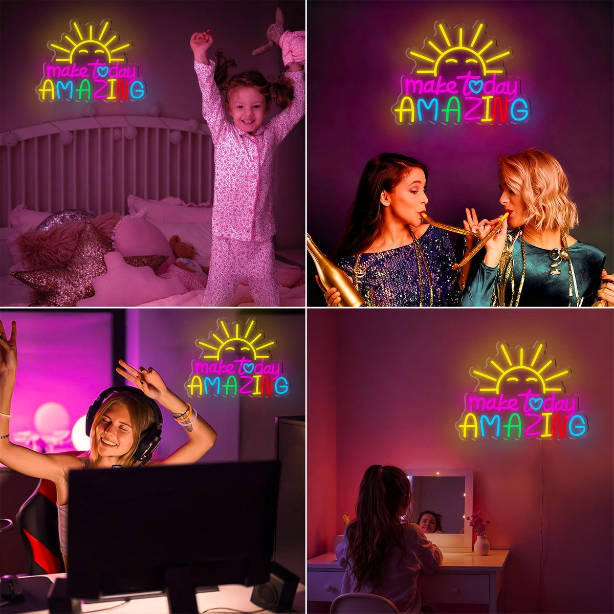 Make Today Amazing Neon Sign, Cool Sunrise Dimmable Neon Light Up Inspirational Slogan Boho Hanging Wall Art Decor LED Sign for Dormitory Room Cafe Club Wedding Gym Party Birthday Christmas Gift