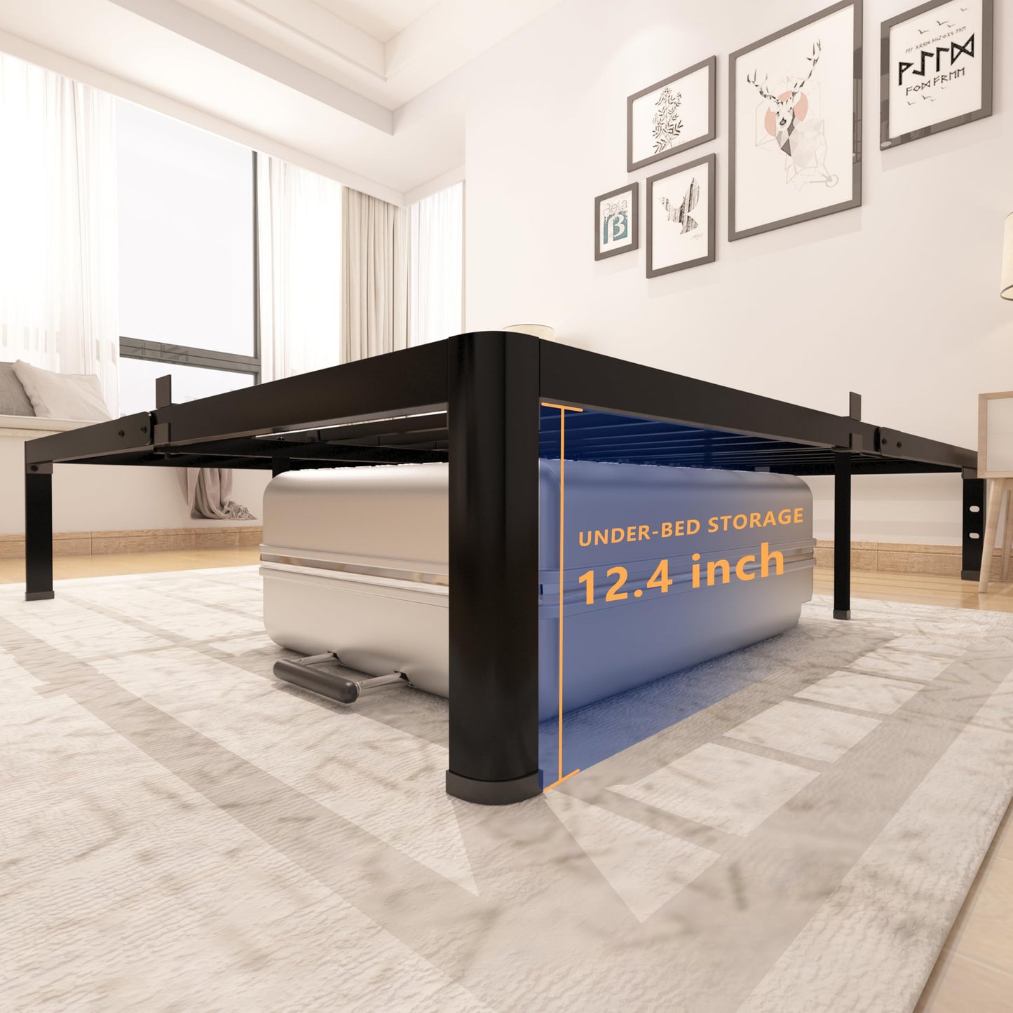 yookare Full Platform Bed Frame,14" Heavy Duty Metal Mattress Foundation, Rounded Safety Corners & Recessed Legs,Mattress Retainers,Easy Assembly,Noise Free Steel Slat Support,No Box Spring Needed