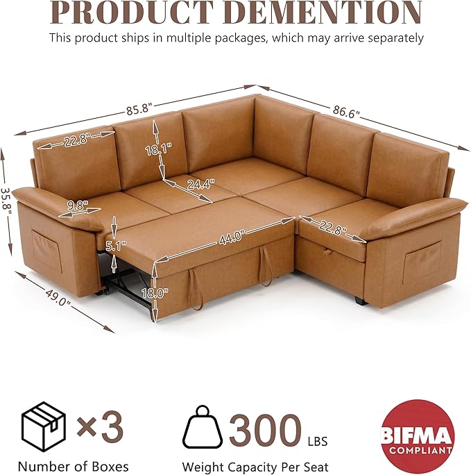 85 Inch Faux Leather Modular Sectional Sofa