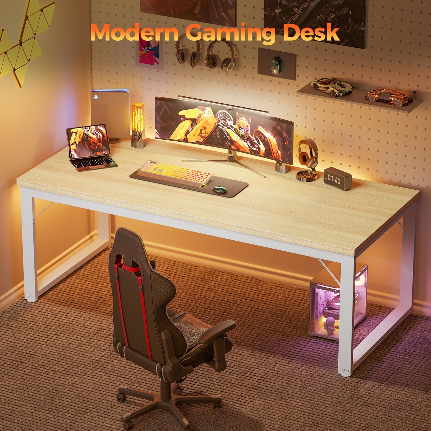 Mericonia 40 Inch Computer Desk, 1" Thick Modern Simple Study Writing Table, Heavy Duty Industrial Office Desk for Home Bedroom Workstation, Oak