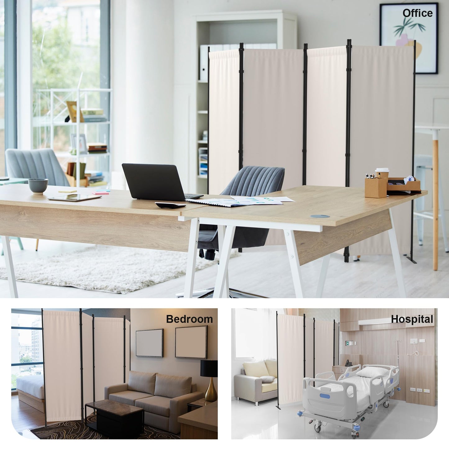 Kecreque Room Divider 4 Panel Partition Room Dividers & Folding Privacy Screens w/ 3 Metal Feet,88" W Portable Wall Doubles as a Dressing Screen Wall Divider for Office Bedroom Children's Room,White