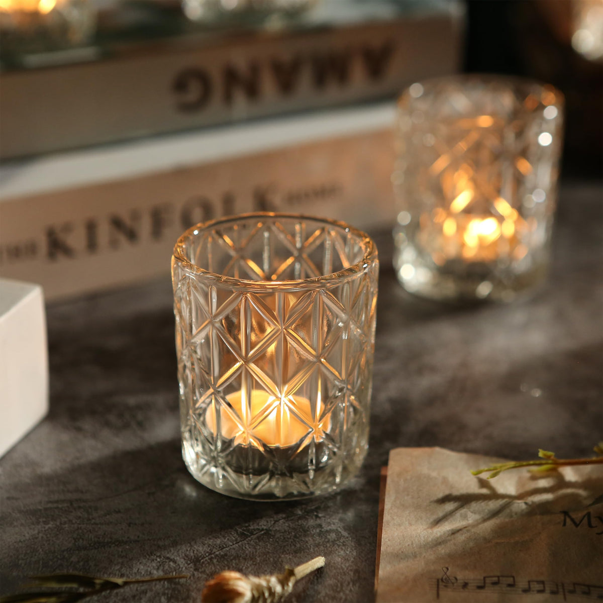 24pcs Clear Votive Candle Holders 2x2.5inch - Glass Candle Holder in Bulk for Table Wedding Centerpieces, Tea Lights Candle Holder for Wedding Party Holiday Decor (Clear,24)