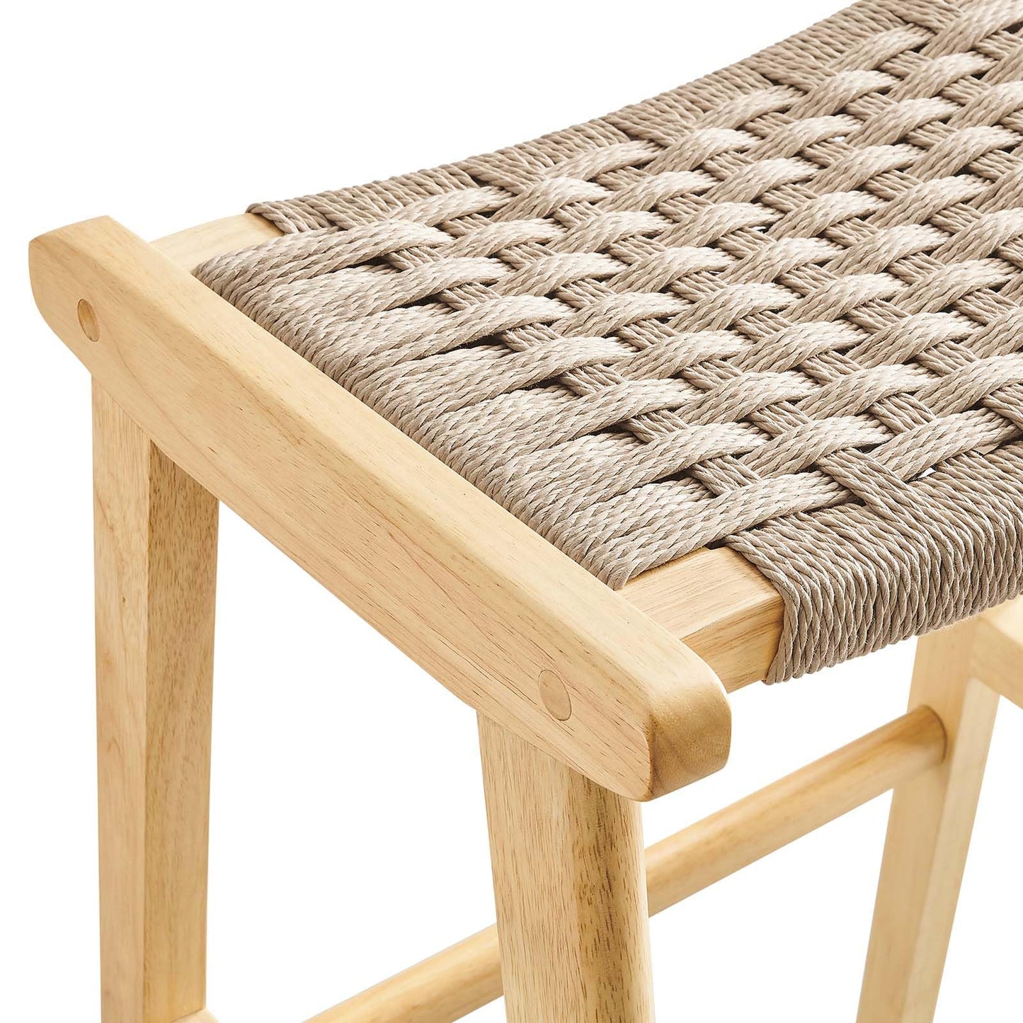 Modway Saoirse Woven Rope Wood Bar Stool - Set of 2 in Natural Natural
