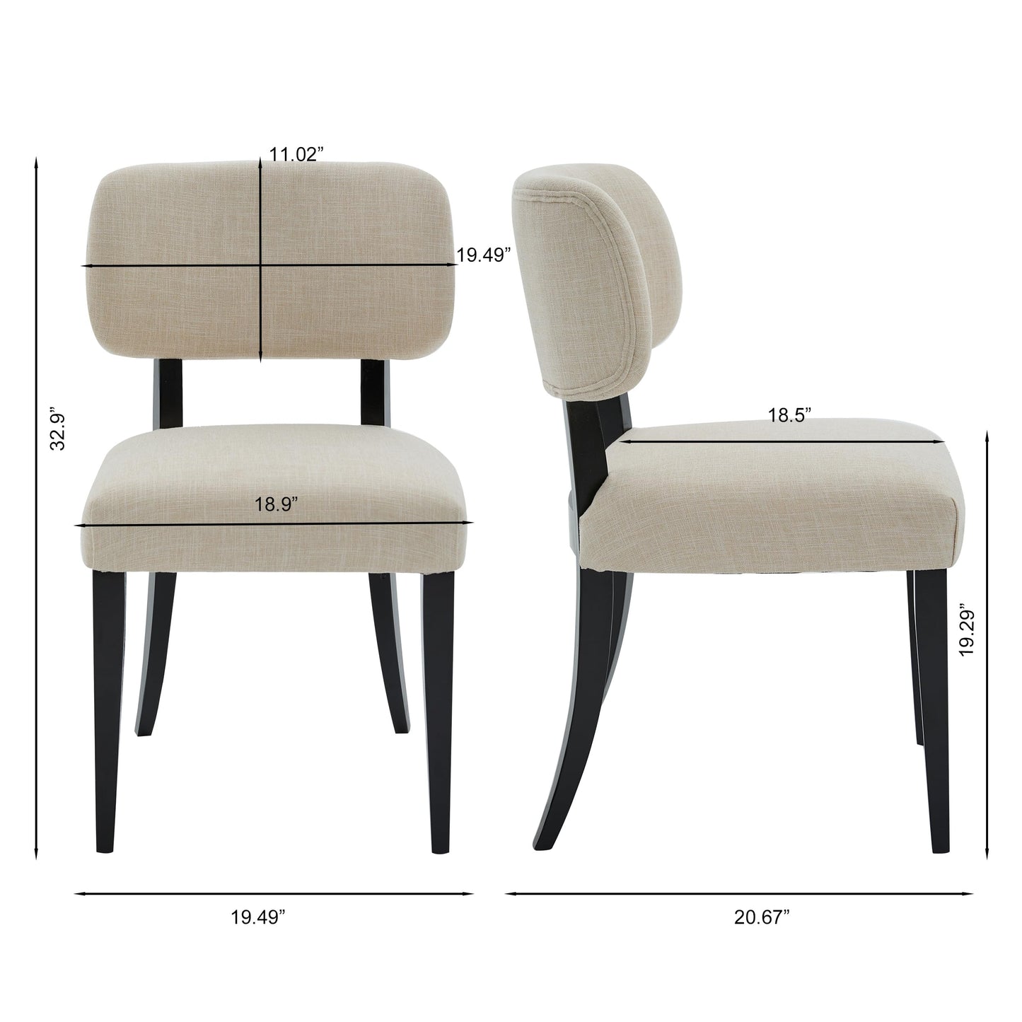 Wood Upholstered Dining Chairs Set of 2, Modern Linen Fabric Accent Side Seating with Padded Backrest, Armless Farmhouse Kitchen Room Furniture for Breakfast Nook Apartment Restaurant (Beige)