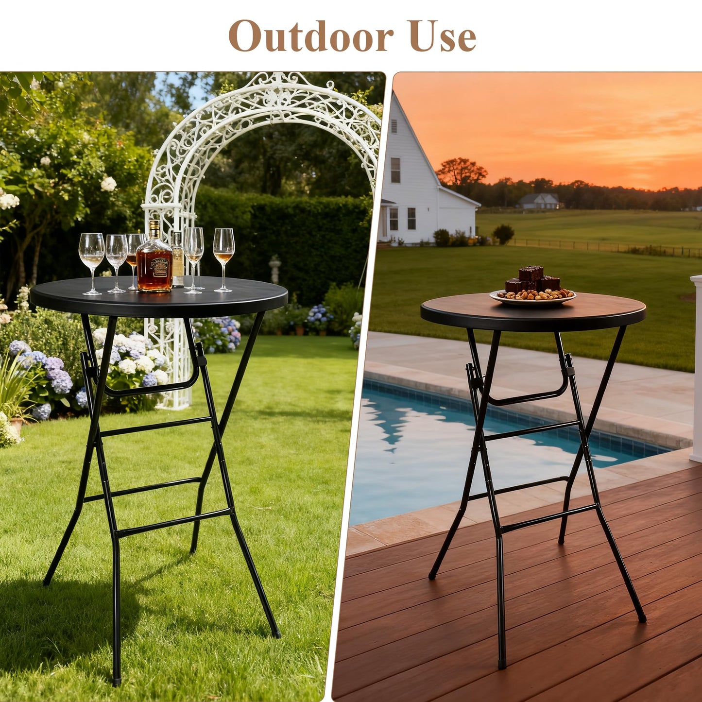 aoole Cocktail High Top Table, D32 x H43.3 Folding Round Table with Removable Legs, Foldable Bar Tables, Pub Tables for Weddings, Parties, Bistroa, Patio, Business Events (Black, Set of 1)