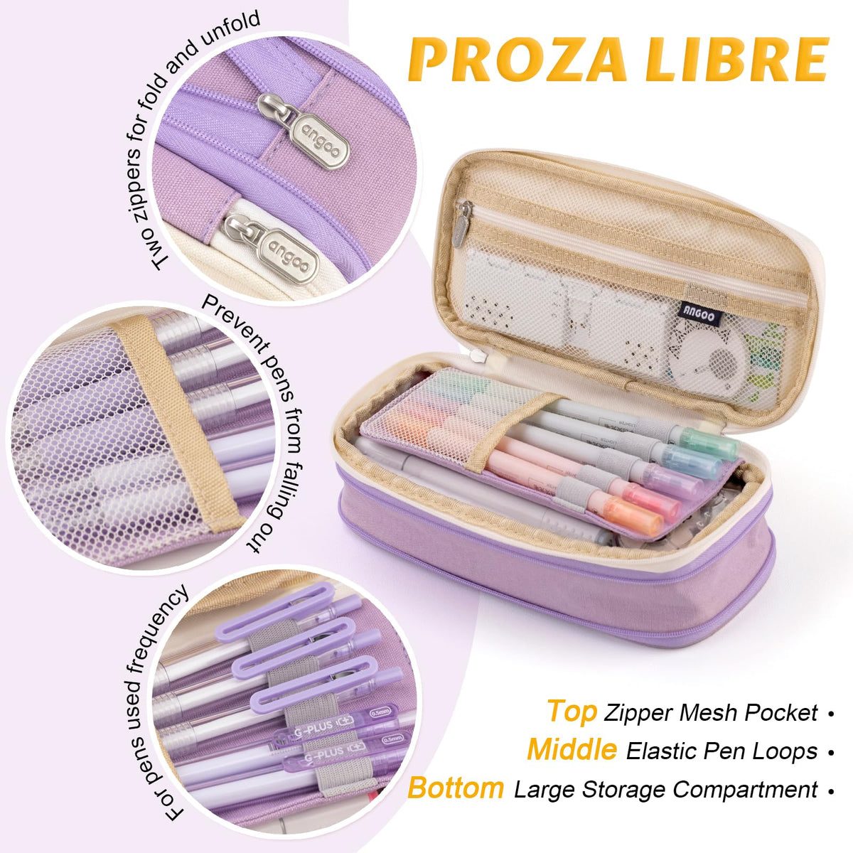 EASTHILL Big Capacity Pencil Pen Case Office College School Large Storage High Capacity Bag Pouch Holder Box Organizer Blue (Purple)