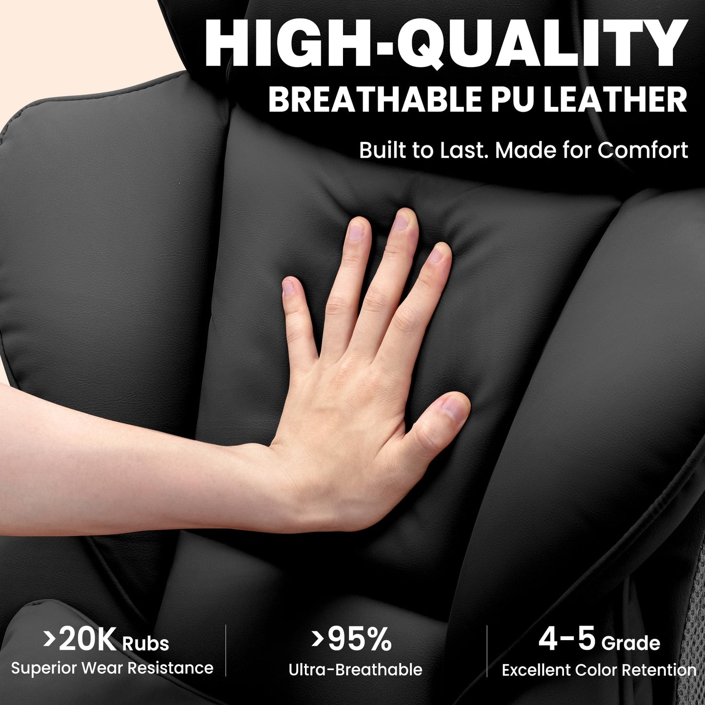Stella Mia Big and Tall Office Chair with Foot Rest, Desk Chair with Soft Adjustable Armrests, Ergonomic High Back Gaming Chair with Lumbar Support, Executive Computer Chairs (PU Leather, Deep Black)