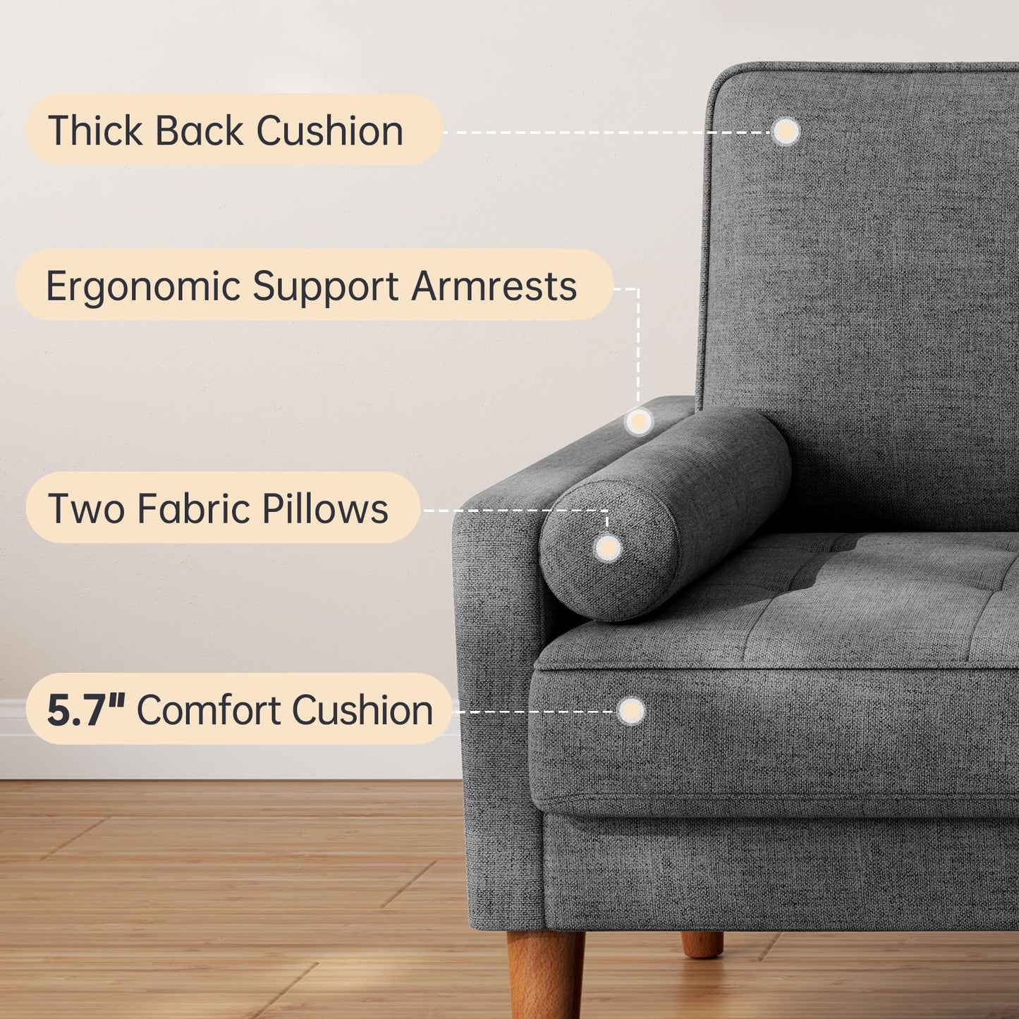 Vesgantti Loveseat Sofa 48" Small Couches for Small Spaces, Love Seat for Living Room, Bedroom, Easy Assembly Mid Century Modern Couch, Charcoal Gray