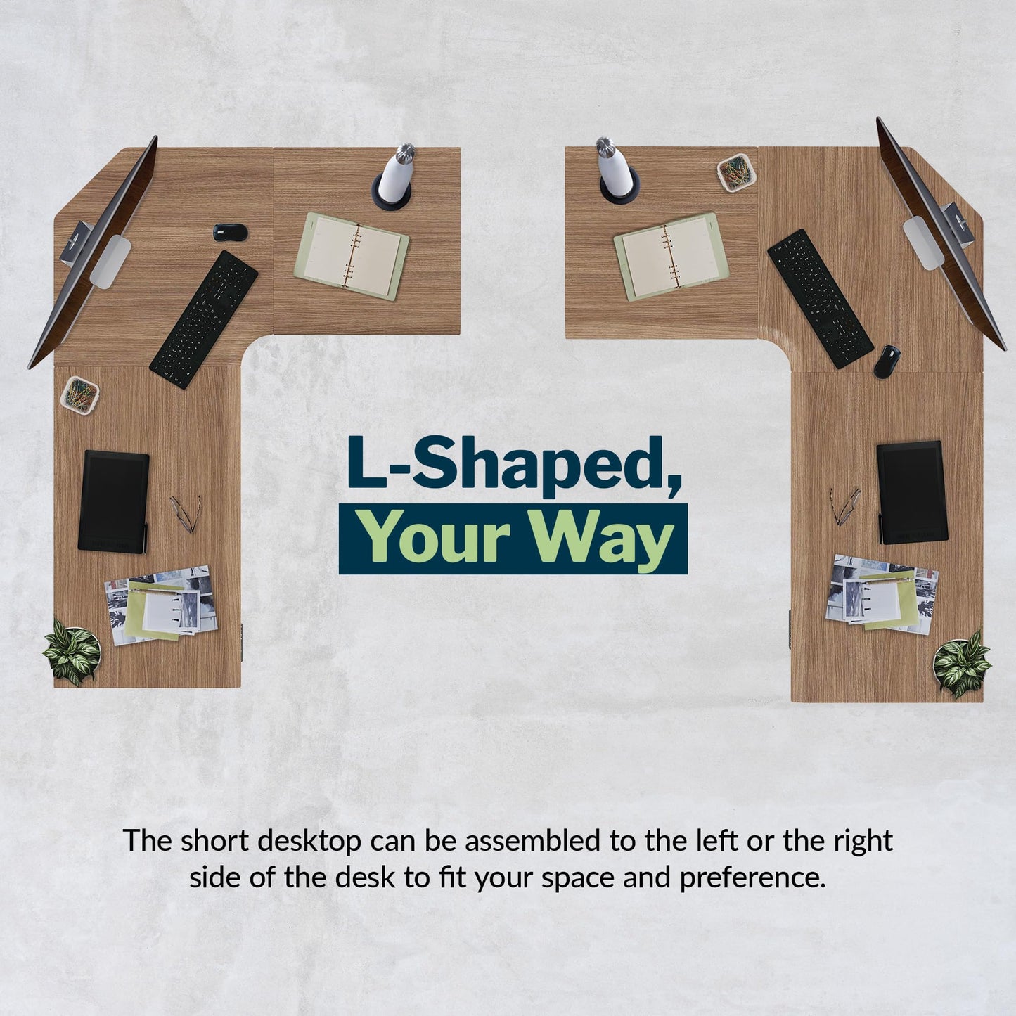 Vari ComfortEdge 80x60 L-Shape Desk- Varidesk Electric Electric Height Adjustable Corner Desk- Home Office Workstation - Walnut Top/Slate Legs (Ships in 3 Boxes)